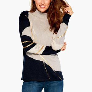 Nic + Zoe Gray & Gold Hearthside Sweater, Size XS